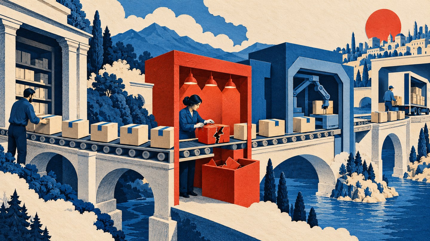 A suspicious package is isolated at an inspection station on a software supply-chain conveyor.