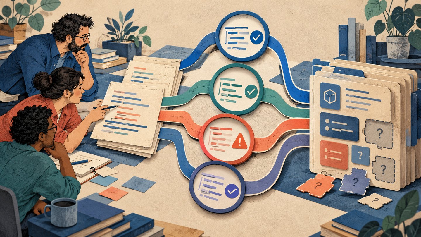 Developers compare typed code moving through several checker paths toward a shared library interface.